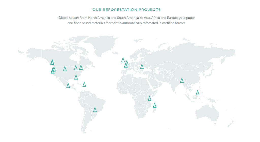 A map of PrintReleaf's reforestation projects.